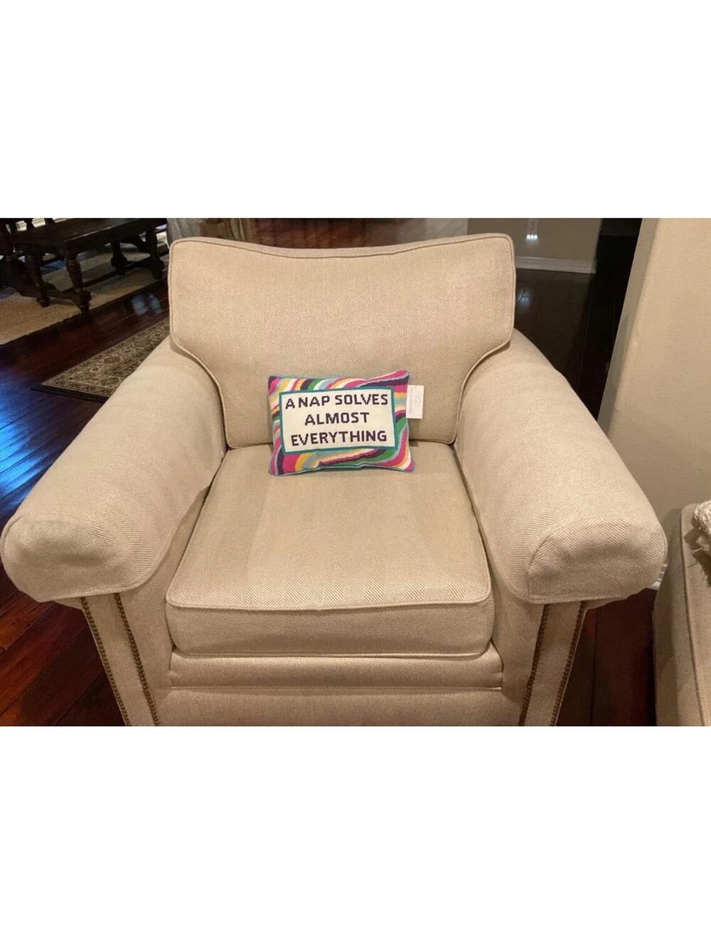 Peking Handicraft A Nap Solves Almost Everything Needlepoint Style Pillow NWT